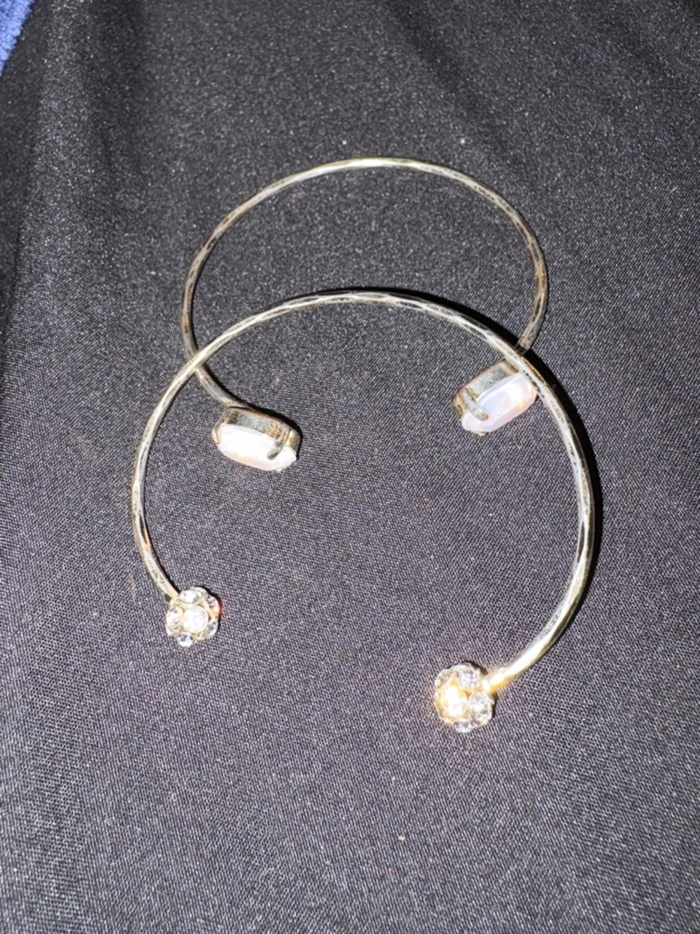 Elegant Gold Open Bangle Bracelet with Clear Crystal Ends - Women Jewelry